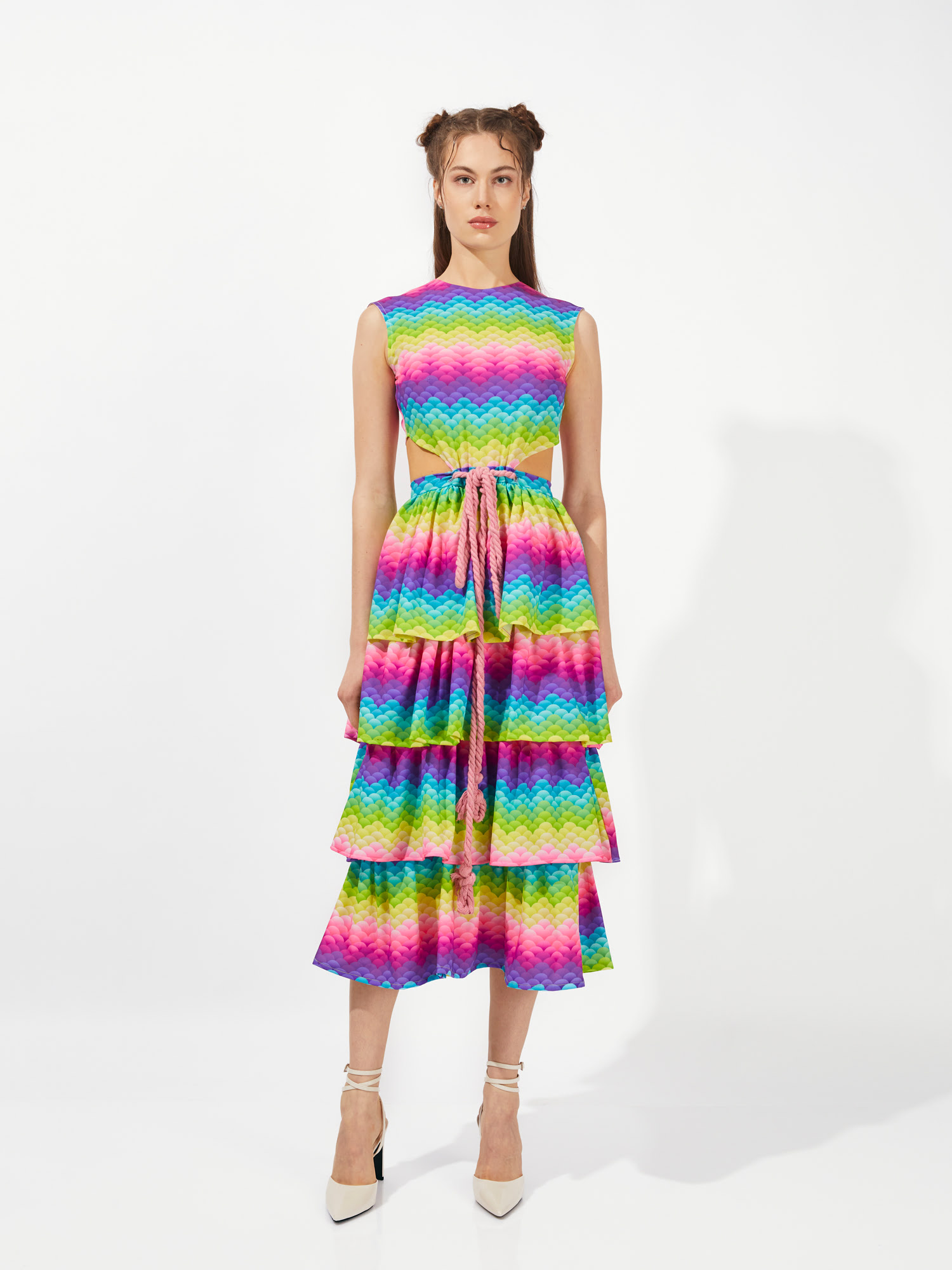 A00195 Ruffled Maxi Dress - Rainbow Magic - Image 1