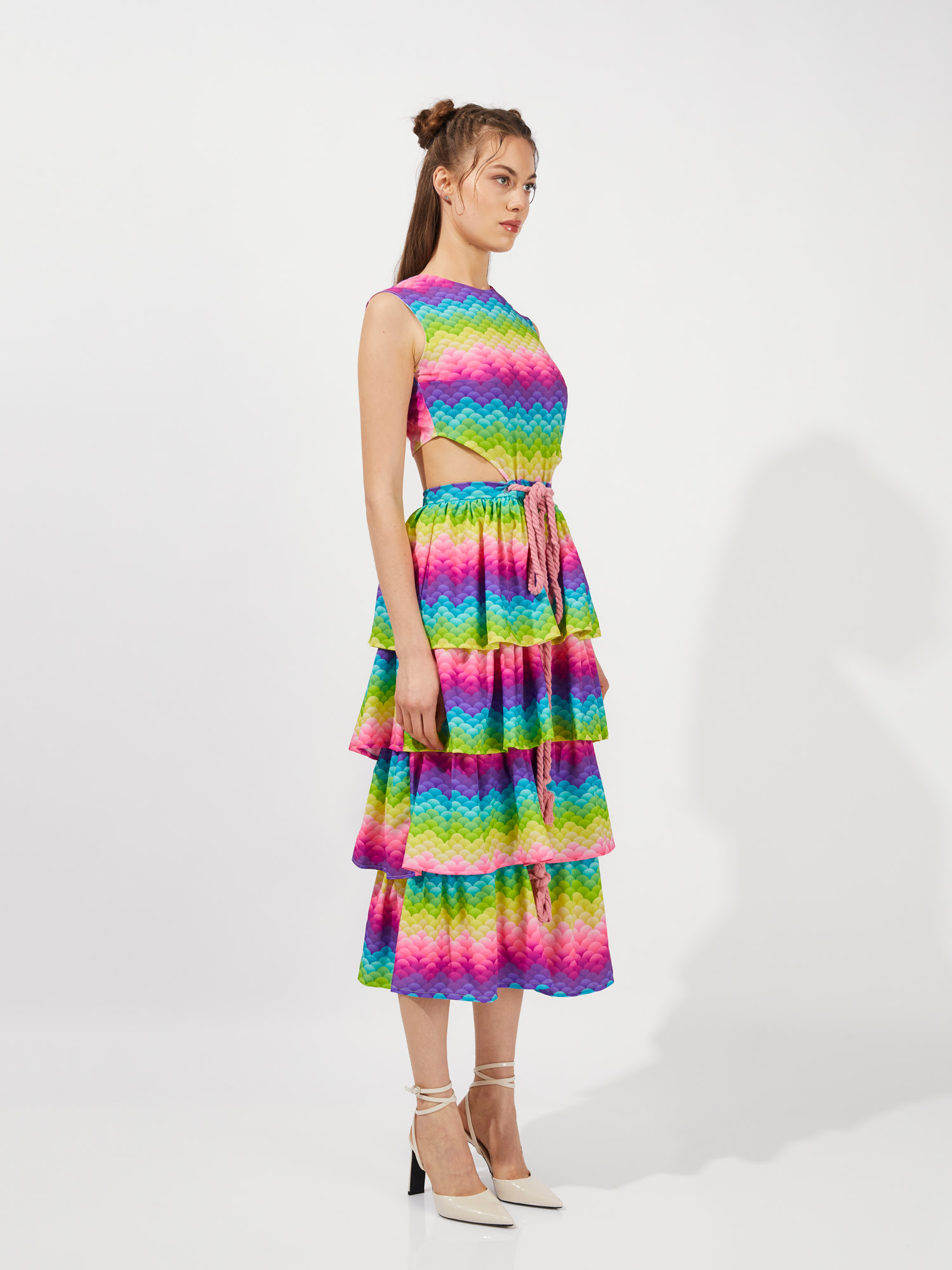 A00195. Ruffled Maxi Dress - Rainbow Magic - Image 2