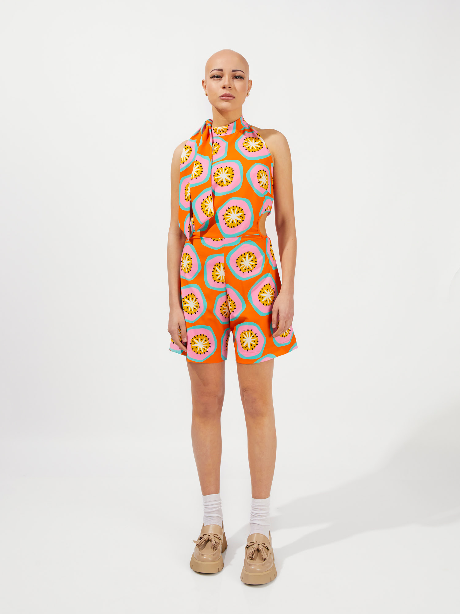 A00197 Cut Out Zip Culotte - Melon Bow - Image 1