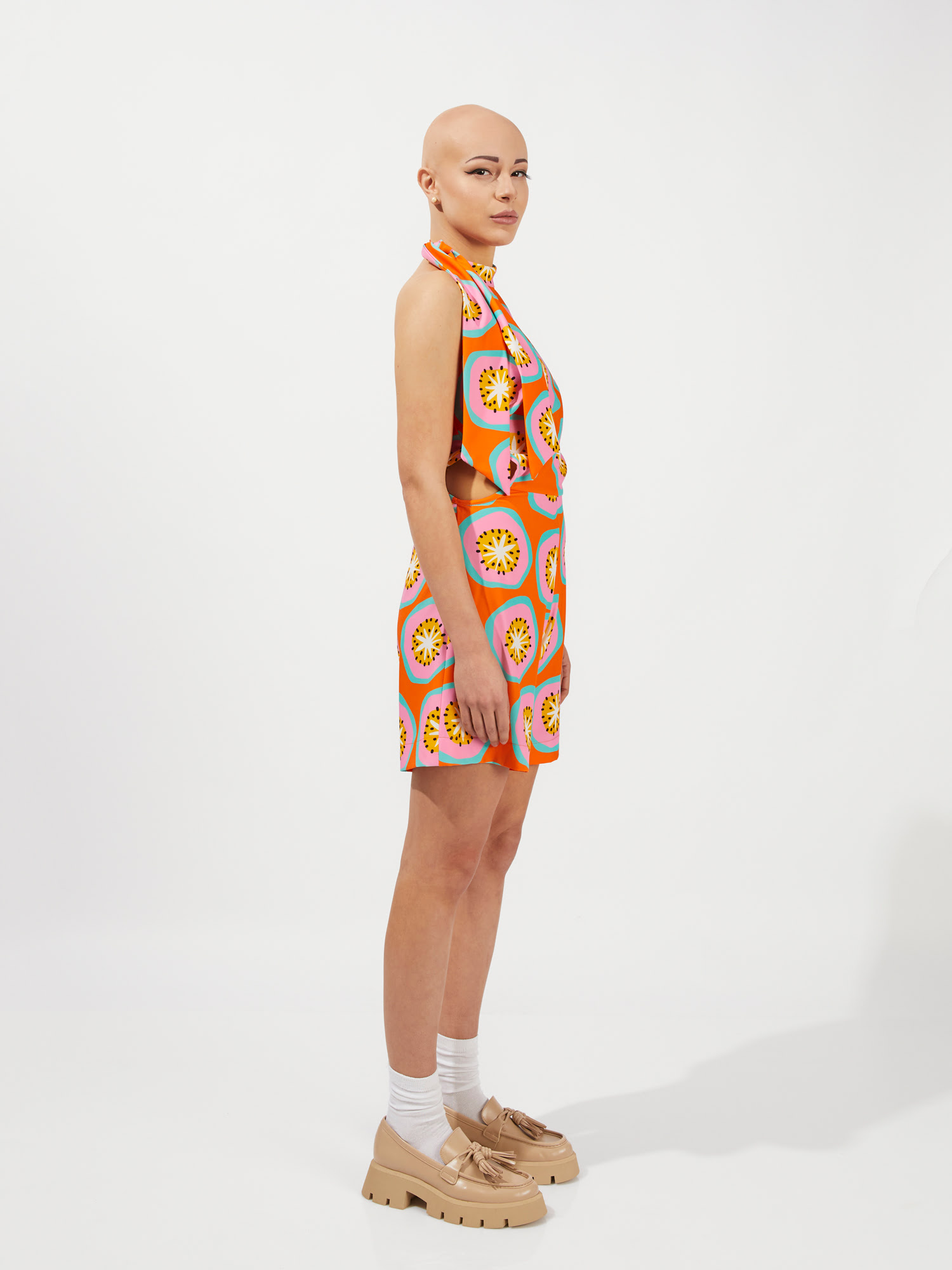 A00197. Cut Out Zip Culotte - Melon Bow - Image 2