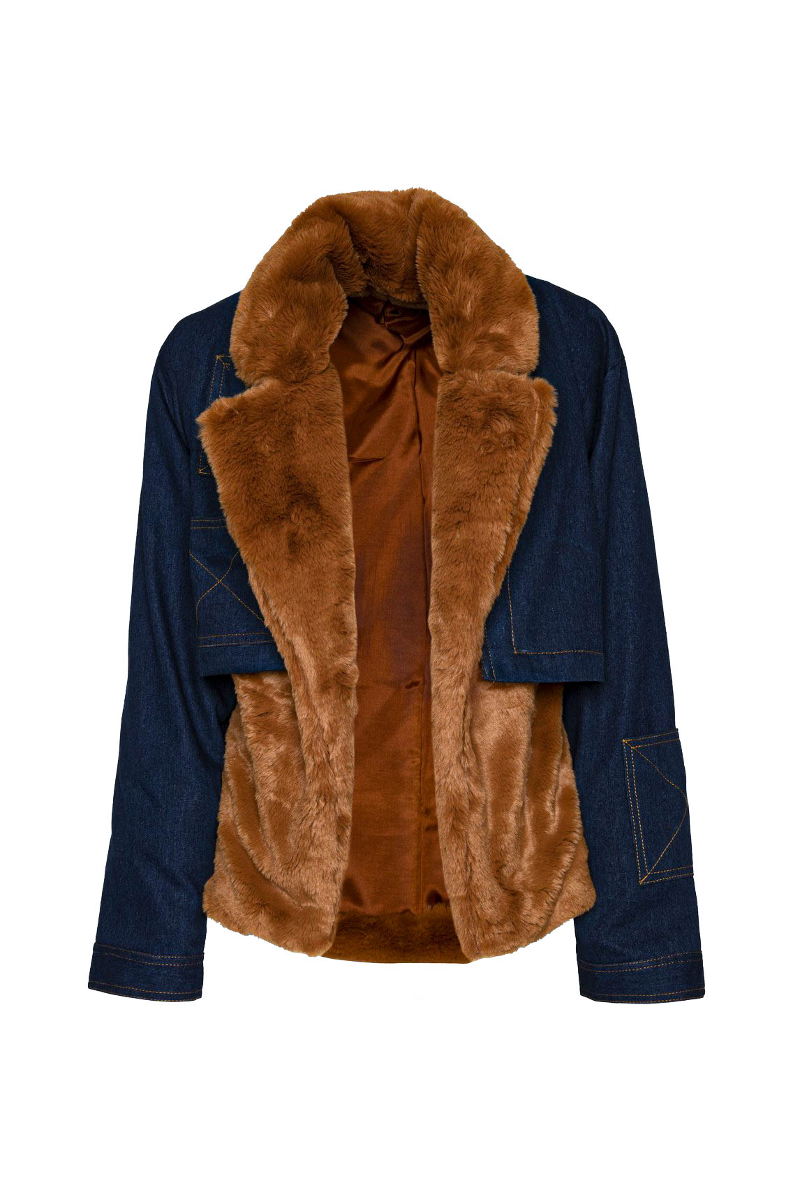 A00256_Fur Coat Camel with A00255 Denim Crop_Front DOUBLE LONG POCKETS - Image 23