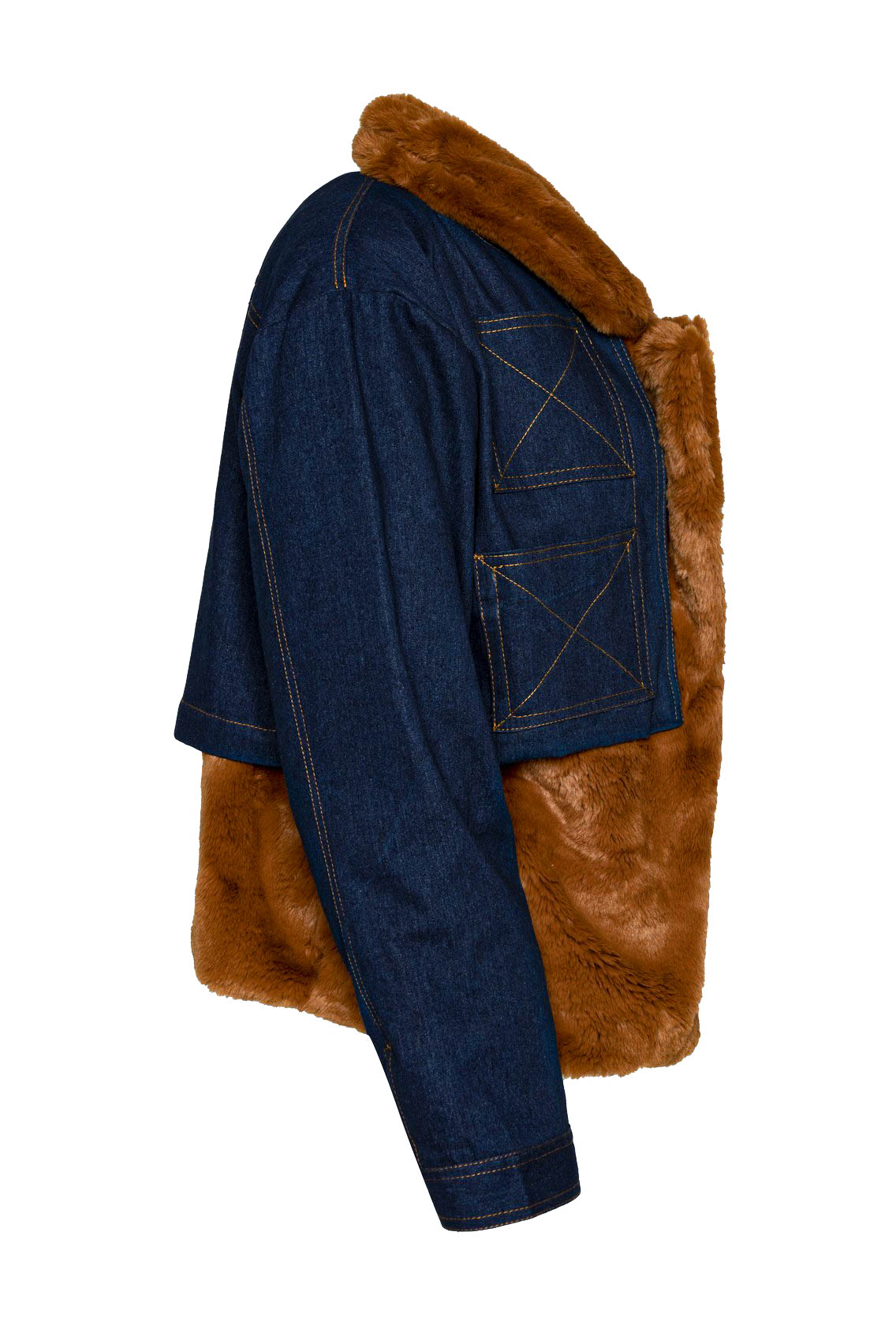 A00256_Fur Coat Camel with A00255 Denim Crop_Side2 DOUBLE LONG POCKETS - Image 25