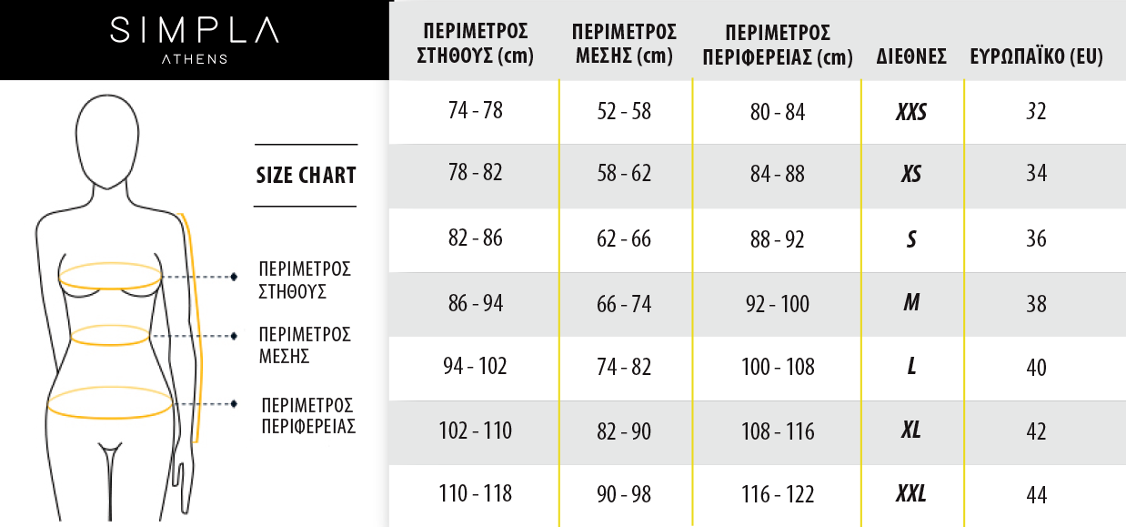 SIMPLA_size_chart SIMPLA_ATHENS Μεγεθολόγιο