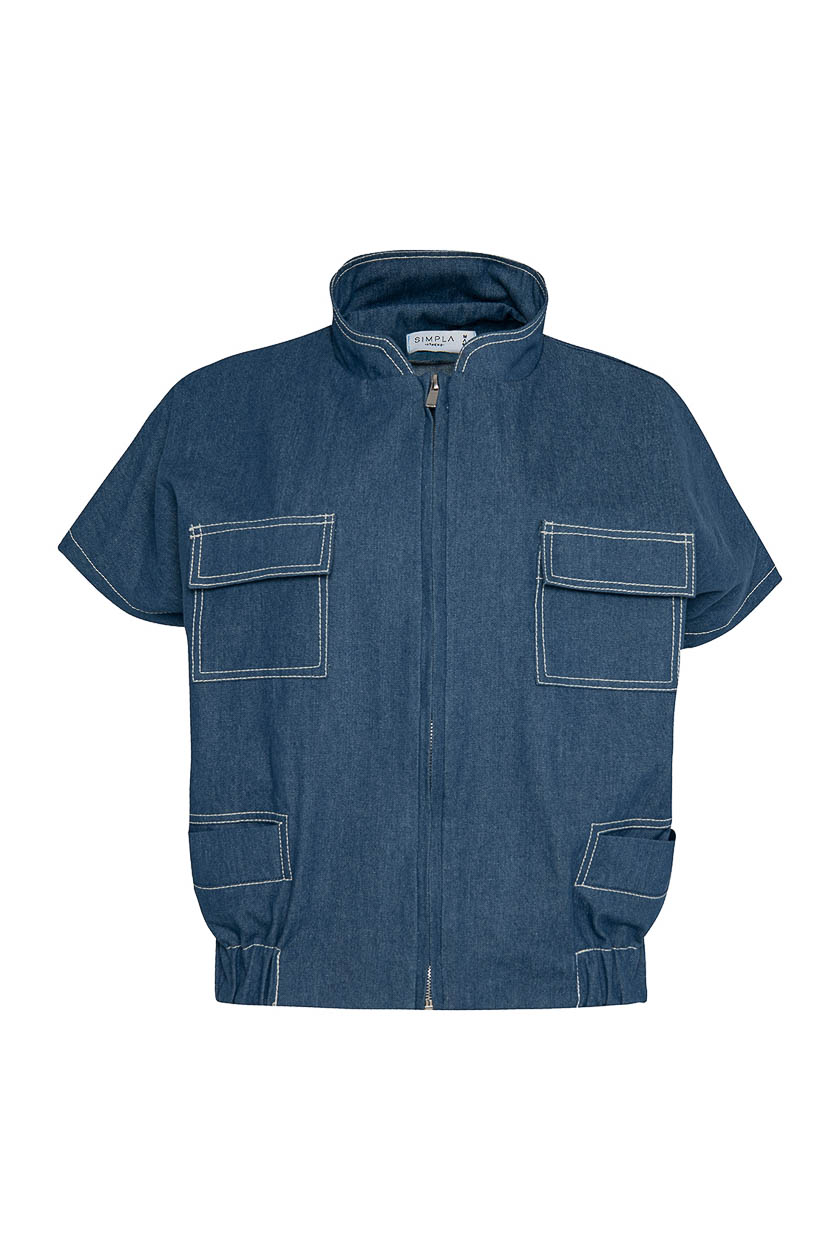simpla0 Crop Bomber Denim Jacket - Image 1